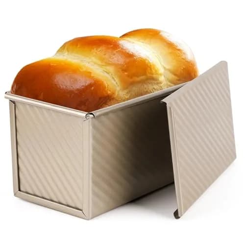 Beasea Pullman Loaf Pan With Lid, Non-Stick Carbon Steel, 1 lb | Corrugated Bread Mold for Baking in India thumbnail 1