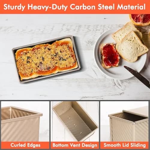 Beasea Pullman Loaf Pan With Lid, Non-Stick Carbon Steel, 1 lb | Corrugated Bread Mold for Baking in India thumbnail 4