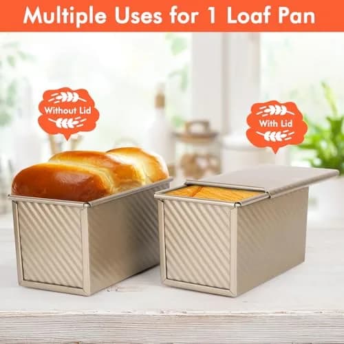 Beasea Pullman Loaf Pan With Lid, Non-Stick Carbon Steel, 1 lb | Corrugated Bread Mold for Baking in India thumbnail 5