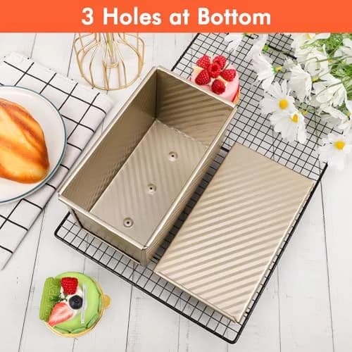 Beasea Pullman Loaf Pan With Lid, Non-Stick Carbon Steel, 1 lb | Corrugated Bread Mold for Baking in India thumbnail 6