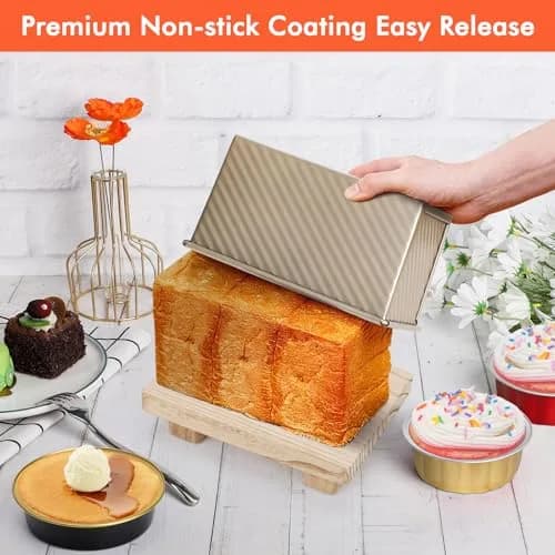 Beasea Pullman Loaf Pan With Lid, Non-Stick Carbon Steel, 1 lb | Corrugated Bread Mold for Baking in India thumbnail 7