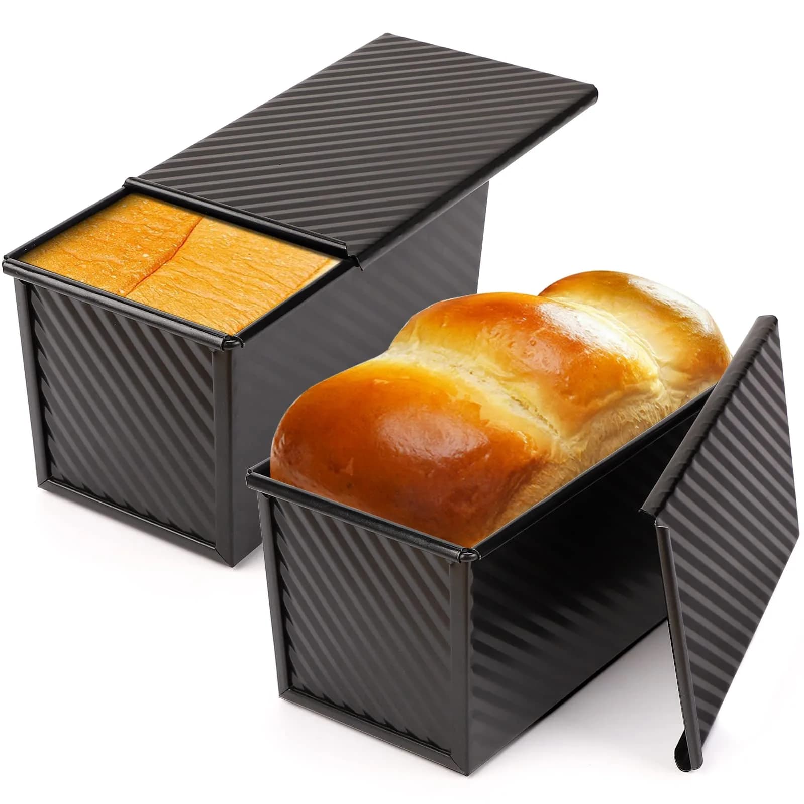 Beasea Pullman Loaf Pan with Lid, 2 Pack 1 lb | Non-Stick Carbon Steel Bakeware for Homemade Bread - main product image