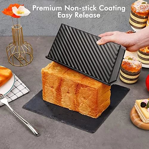 Beasea Pullman Loaf Pan with Lid, 2 Pack 1 lb | Non-Stick Carbon Steel Bakeware for Homemade Bread thumbnail 4