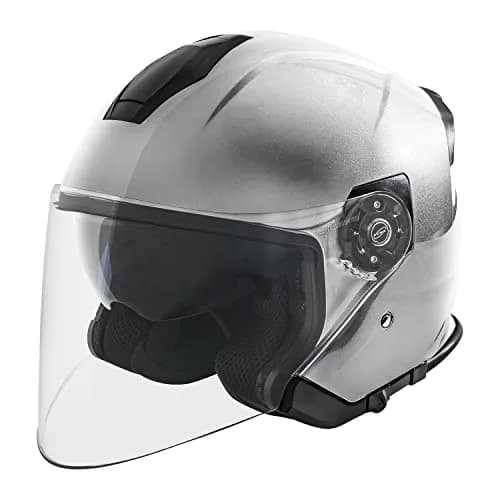 VCAN V88 3/4 Open Face Motorcycle Scooter Helmet Silver Metallic | DOT & ECE Certified thumbnail 1