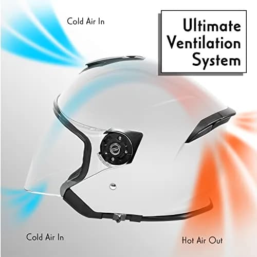 VCAN V88 3/4 Open Face Motorcycle Scooter Helmet Gloss White Large | DOT & ECE Certified thumbnail 3