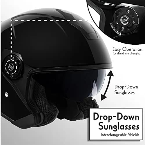 VCAN V88 Motorcycle Helmet Medium Gloss Black | DOT & ECE Certified for Safety thumbnail 5