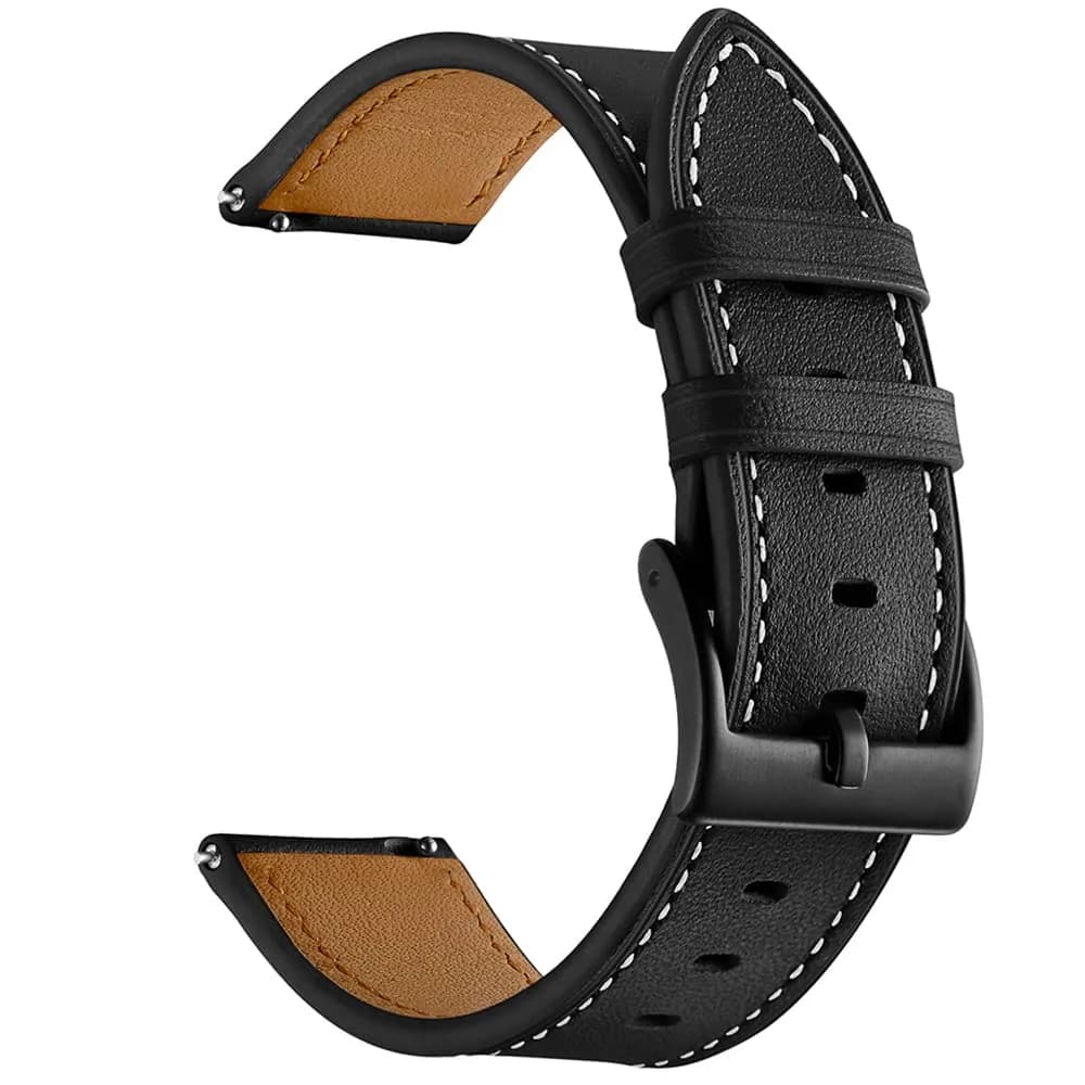 Olytop Black Leather Watch Band for Samsung Galaxy Watch 7/6/5/4 Series, 20mm | Classic Style — Black