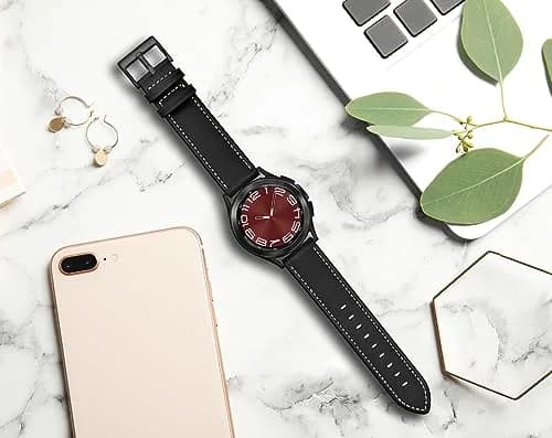 Olytop Black Leather Watch Band for Samsung Galaxy Watch 7/6/5/4 Series, 20mm | Classic Style thumbnail 4