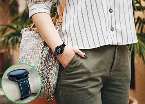Olytop Black Leather Watch Band for Samsung Galaxy Watch 7/6/5/4 Series, 20mm | Classic Style thumbnail 8