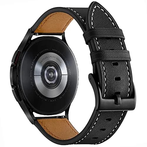 Olytop Black Leather Watch Band for Samsung Galaxy Watch 7/6/5/4 Series, 20mm | Classic Style thumbnail 9