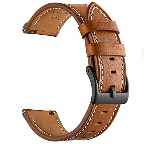 Olytop Brown Leather Watch Band for Samsung Galaxy Watch 7/FE/6/5/4 40mm/44mm/5 Pro 45mm/6 Classic 47mm 46mm 43mm 42mm, 20mm Wristband | Compatible with Active 2, Classic Buckle thumbnail 1