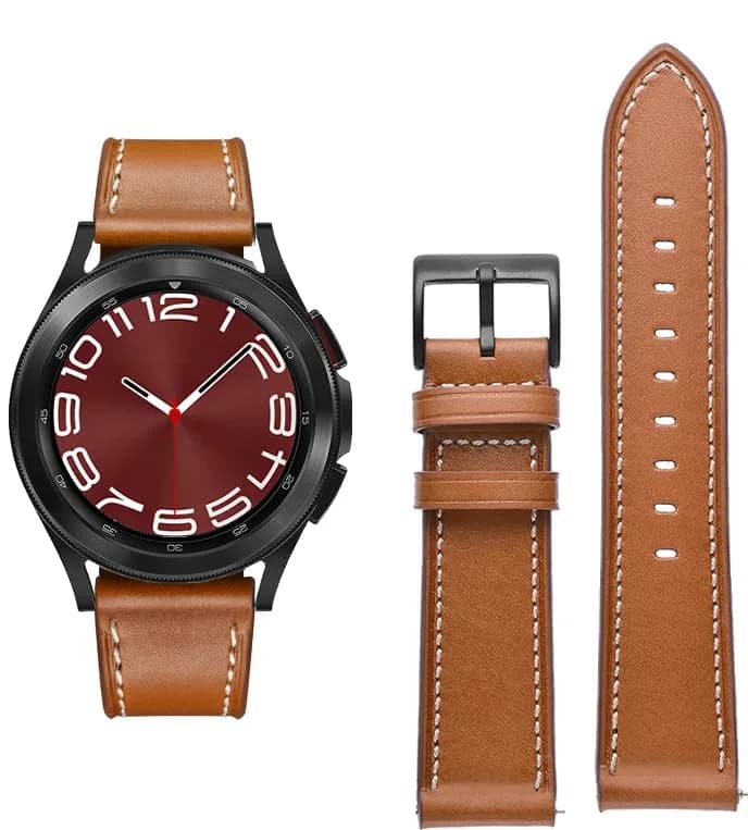 Olytop Brown Leather Watch Band for Samsung Galaxy Watch 7/FE/6/5/4 40mm/44mm/5 Pro 45mm/6 Classic 47mm 46mm 43mm 42mm, 20mm Wristband | Compatible with Active 2, Classic Buckle thumbnail 5