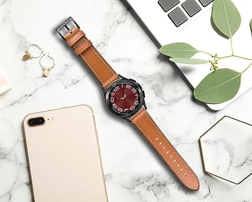 Olytop Brown Leather Watch Band for Samsung Galaxy Watch 7/FE/6/5/4 40mm/44mm/5 Pro 45mm/6 Classic 47mm 46mm 43mm 42mm, 20mm Wristband | Compatible with Active 2, Classic Buckle thumbnail 6