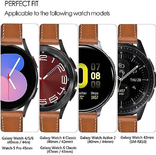 Olytop Brown Leather Watch Band for Samsung Galaxy Watch 7/FE/6/5/4 40mm/44mm/5 Pro 45mm/6 Classic 47mm 46mm 43mm 42mm, 20mm Wristband | Compatible with Active 2, Classic Buckle thumbnail 2