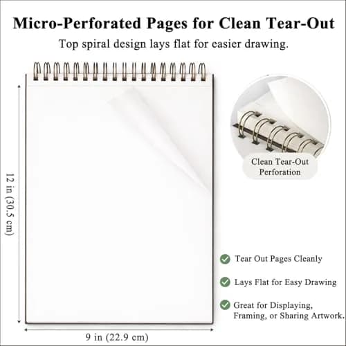 Fuxi 9" x 12" Sketch Book Set, 400 Sheets | Top Spiral Bound Acid-Free Drawing Paper thumbnail 4