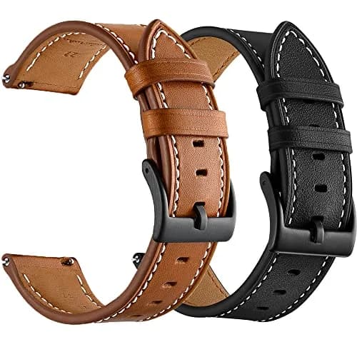 Olytop 20mm Leather Watch Bands for Samsung Galaxy Watch 7/6/5/4 Series, 2-Pack Black+Brown thumbnail 1