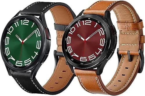 Olytop 20mm Leather Watch Bands for Samsung Galaxy Watch 7/6/5/4 Series, 2-Pack Black+Brown thumbnail 4