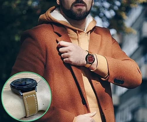 Olytop 20mm Leather Watch Bands for Samsung Galaxy Watch 7/6/5/4 Series, 2-Pack Black+Brown thumbnail 6