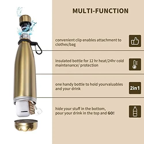 LetPetSet Golden Water Bottle Diversion Safe 532ml (18 Fl Oz) | Hidden Compartment for Valuables thumbnail 3
