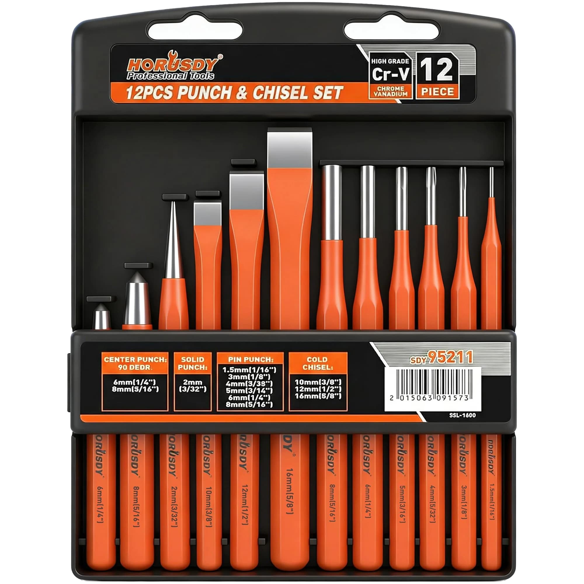 HORUSDY 12-Piece Punch and Chisel Set with Storage Case | High Carbon Steel for Woodworking and Metalworking - main product image