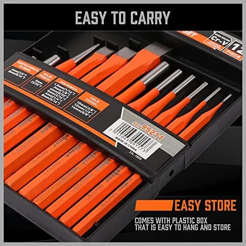 HORUSDY 12-Piece Punch and Chisel Set with Storage Case | High Carbon Steel for Woodworking and Metalworking thumbnail 6