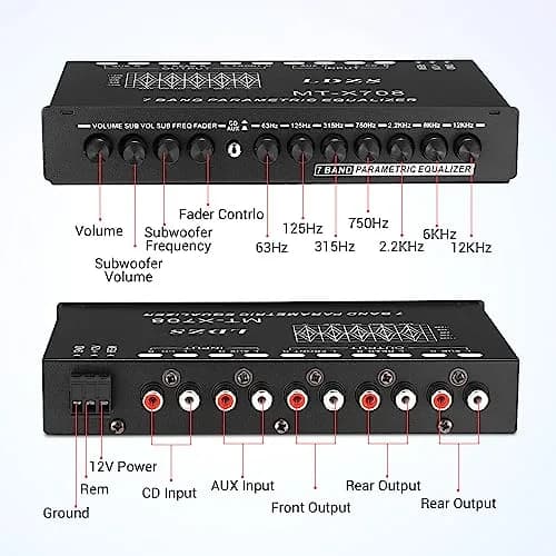 Facmogu 7-Band Car Audio Equalizer EQ with 8V RMS Output, 18cm x 15.7cm x 3.7cm | Graphic EQ for Enhanced Car Sound thumbnail 3
