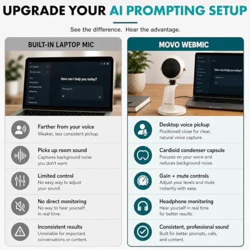 Movo WebMic USB Dictation Microphone in White – Cardioid for Vibe Coding | Clear Voice Capture for Accurate Speech thumbnail 8