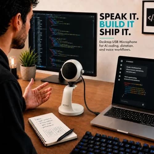 Movo WebMic USB Dictation Microphone in White – Cardioid for Vibe Coding | Clear Voice Capture for Accurate Speech thumbnail 2