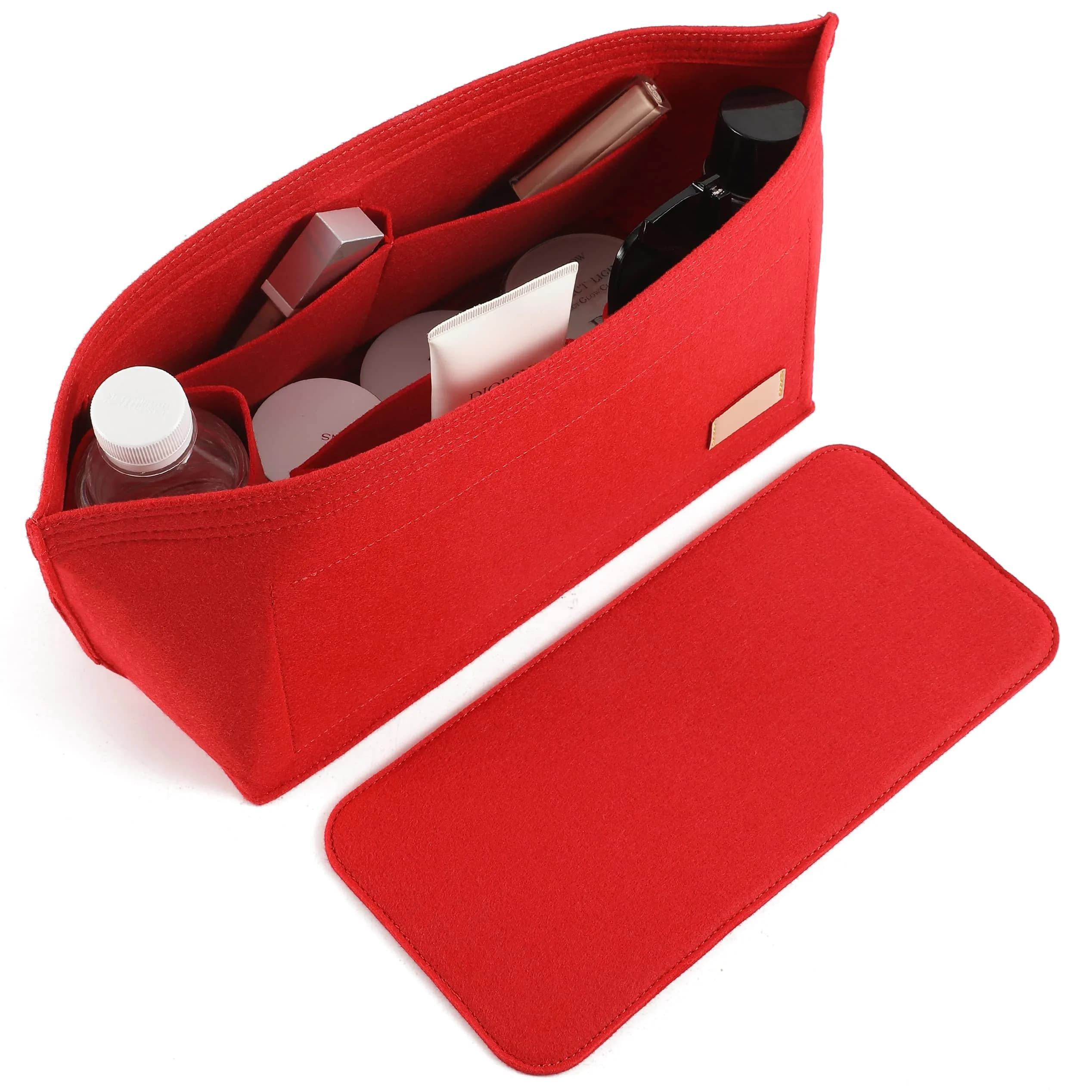 Doxo Purse Organizer Insert for Handbags & Base Shaper 2pc Set, Felt Neverfull GM Organizer Insert, Tote Bag Organizer with Zipper Pocket and Bottle Holder, Fit Neverfull GM and More, Red-XL - main product image