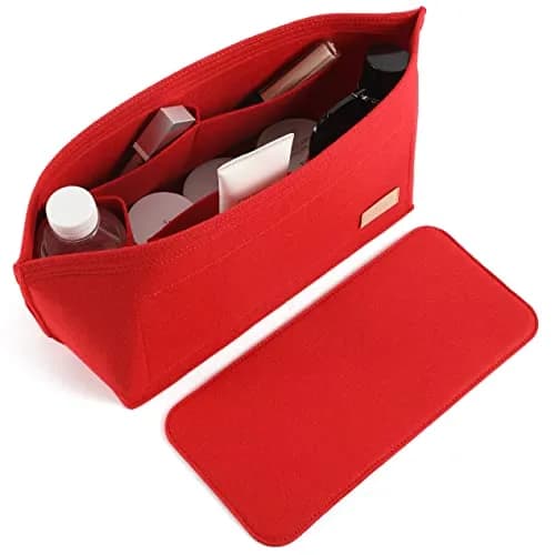 Doxo Purse Organizer Insert for Handbags & Base Shaper 2pc Set, Felt Neverfull GM Organizer Insert, Tote Bag Organizer with Zipper Pocket and Bottle Holder, Fit Neverfull GM and More, Red-XL thumbnail 1