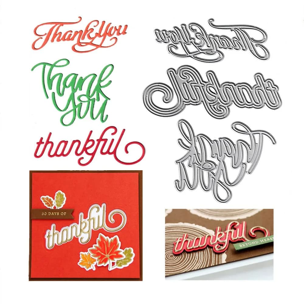 AHTOLS Alphabet Cutting Dies 26 Capital & Lowercase Letters | Metal Embossing Stencils for Card Scrapbooking — 3pcs Thank You