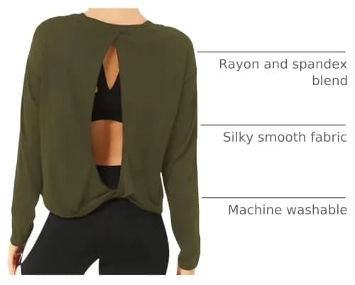 Bestisun Women Yoga Workout Tops Backless Exercise Clothes Army Green S | Breathable, Loose Fit, Open Back thumbnail 4
