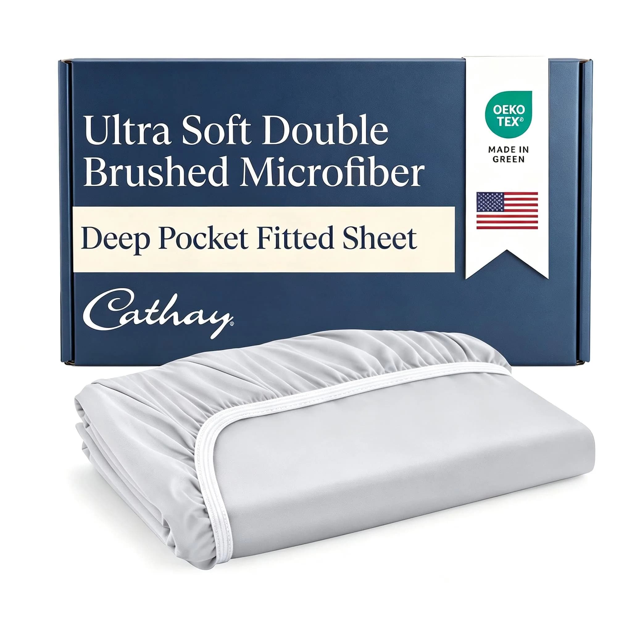 Cathay Home Queen Fitted Sheet Only, 14" Deep Pocket Ultra Soft, Light Gray | Hypoallergenic Microfiber Bedding - main product image