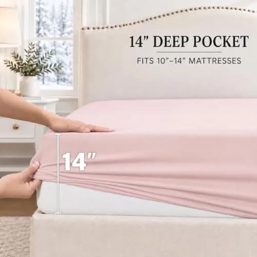 Cathay Home King Fitted Sheet Only, 14" Deep Pocket, Blush | Ultra Soft Microfiber, Hypoallergenic, OEKO-TEX Certified thumbnail 2