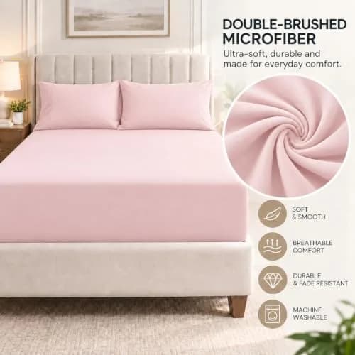 Cathay Home King Fitted Sheet Only, 14" Deep Pocket, Blush | Ultra Soft Microfiber, Hypoallergenic, OEKO-TEX Certified thumbnail 3