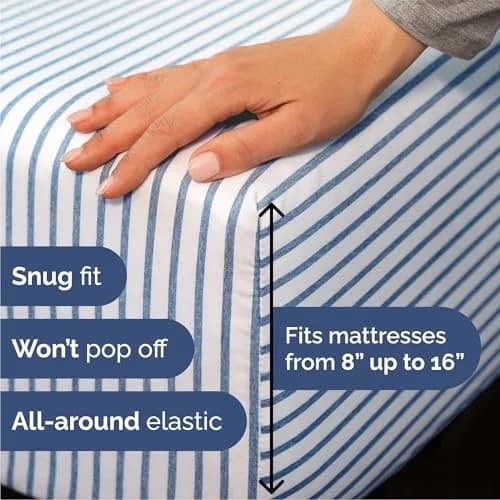 CGK Unlimited Queen Size 4 Piece Sheet Set | Breathable & Cooling Microfiber Sheets - Blue Stripes thumbnail 3