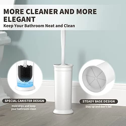 UPTRONIC Toilet Bowl Brush with Holder & Long Handle | White Toilet Scrubber Set thumbnail 5