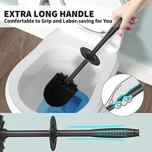 UPTRONIC Toilet Bowl Brush with Long Handle & Covered Holder | Black, 1 Set thumbnail 4