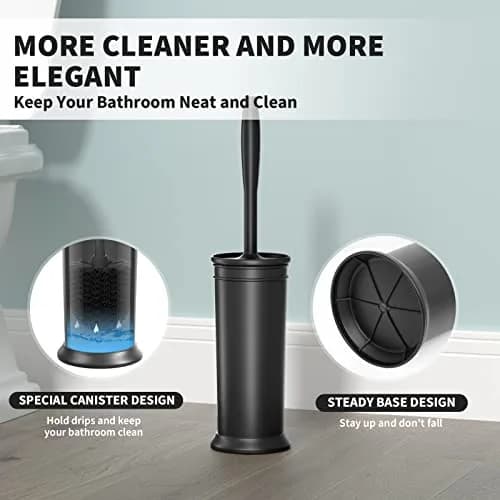 UPTRONIC Toilet Bowl Brush with Long Handle & Covered Holder | Black, 1 Set thumbnail 5