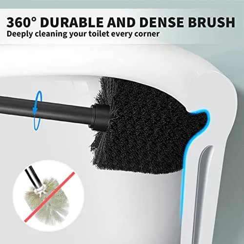 UPTRONIC Toilet Bowl Brush with Long Handle & Covered Holder | Black, 1 Set thumbnail 2