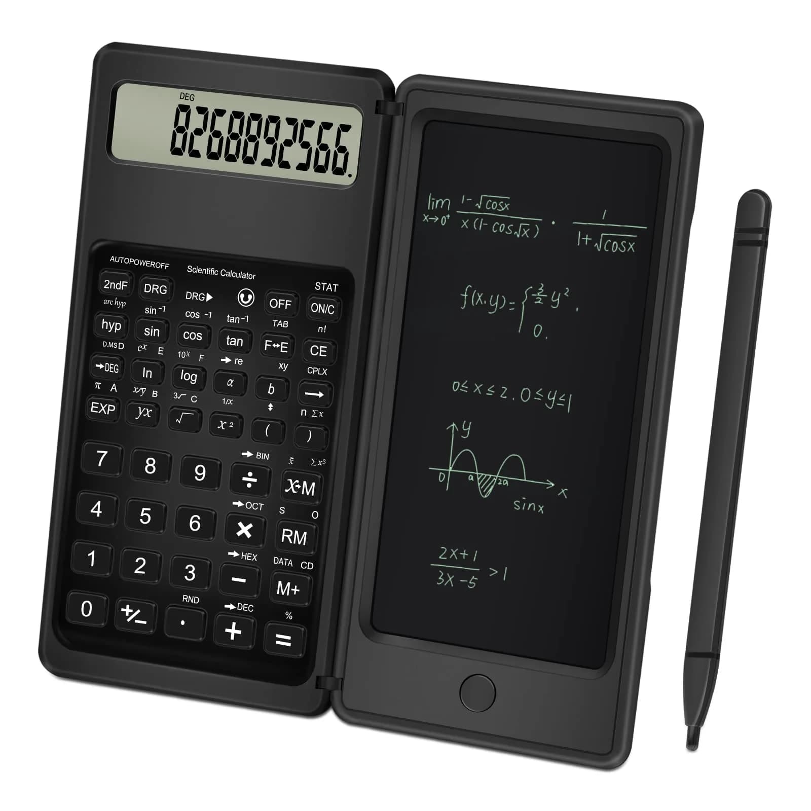 TRELC Scientific Calculator with Notepad & Stylus, 10-Digit LCD Display, Black | Portable 117g (4.05 oz) Calculator