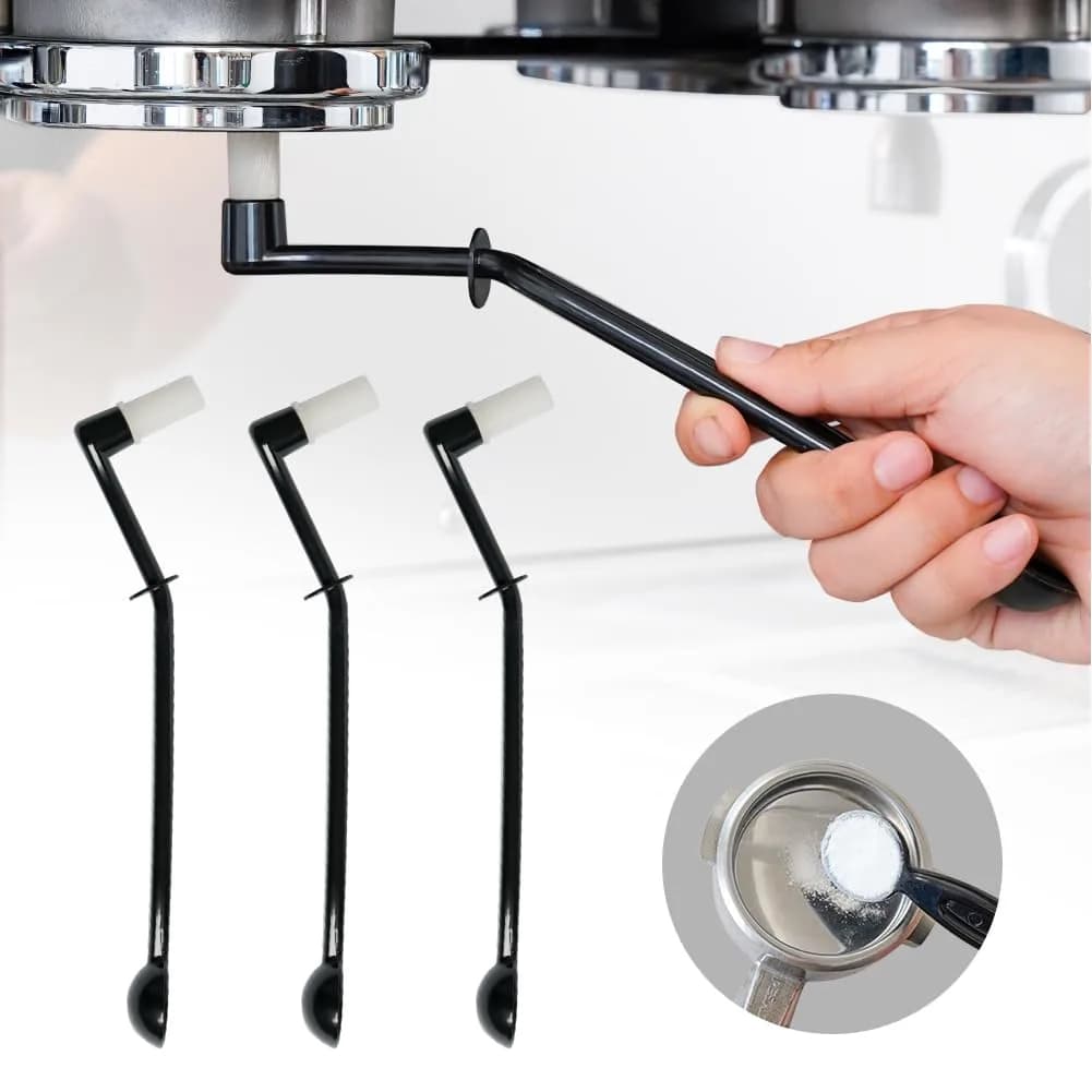 watchget Coffee Machine Cleaning Brush Set with Scoop & 58mm Backflush Insert | Nylon Bristles, Ergonomic Handle (2-Piece) — 3 Brushes