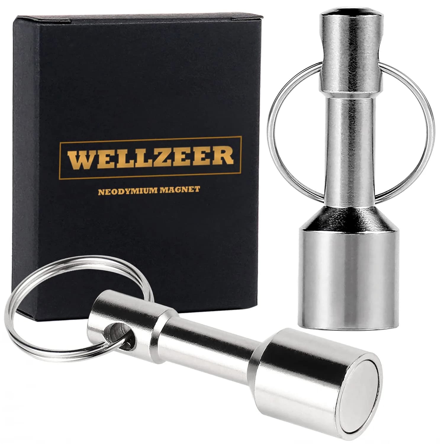 WELLZEER Keychain Magnet for Testing Brass, 12mm Round (2-Pack, Silver) | Strong Neodymium for Jewelry & Ferrous Metals — SILVER / D15mm- -SILVER