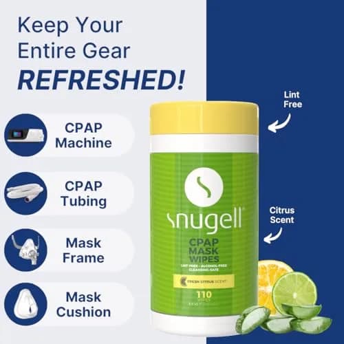 Snugell Citrus Scented CPAP Mask Wipes 330 Count (3-Pack) | Alcohol-Free Cotton Wipes for CPAP Cleaning thumbnail 4
