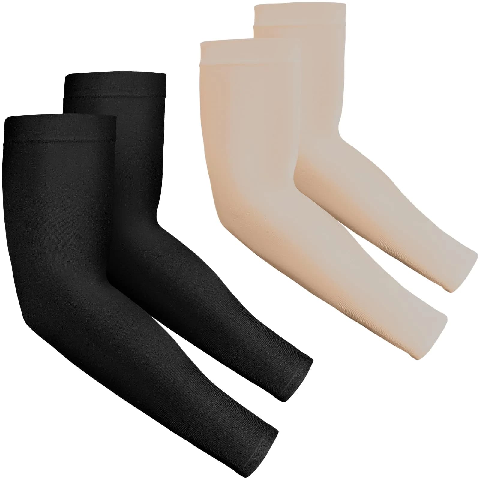 Rescoto UV Protection Cooling Arm Sleeves 2 Pairs | UPF 50 Sun & Tattoo Cover for Men Women Youth — 2 Pairs: 1 Pair Black & 1 Pair Beige