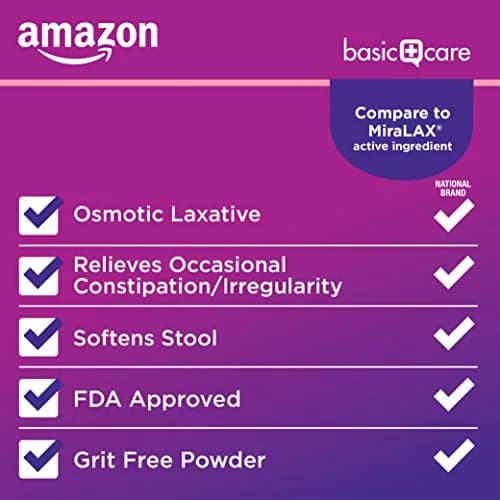 Amazon Basic Care ClearLax Polyethylene Glycol 3350 Powder for Solution, Orange Flavor 235 g (8.3 oz) | Relieves Occasional Constipation thumbnail 3