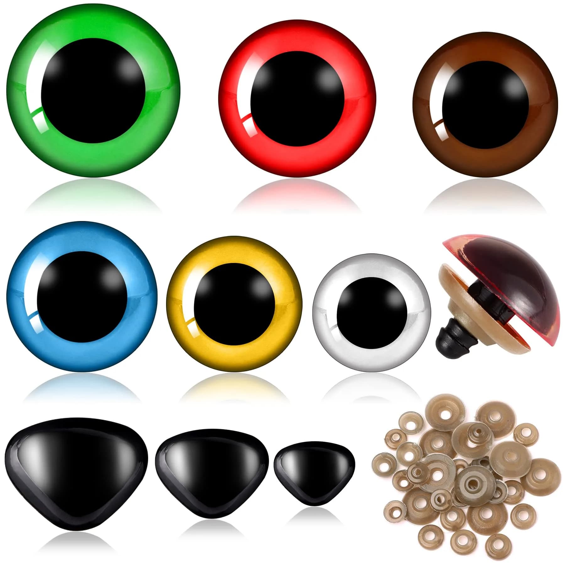 UPINS 180 Pcs Large Colored Safety Eyes and Noses with Washers | 10-20mm Eyes, 9-14mm Noses — Multicolor