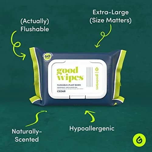 goodwipes Flushable Wipes for Adults, 60 Count (Pack of 8) Cedar Scent | Septic & Sewer Safe XL Wipes thumbnail 2