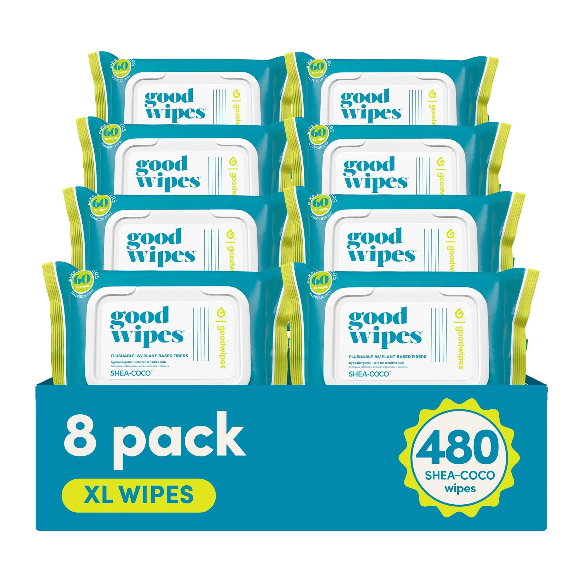 goodwipes Flushable Wipes Shea-Coco 60 Count (Pack of 8) | Septic Safe & Biodegradable