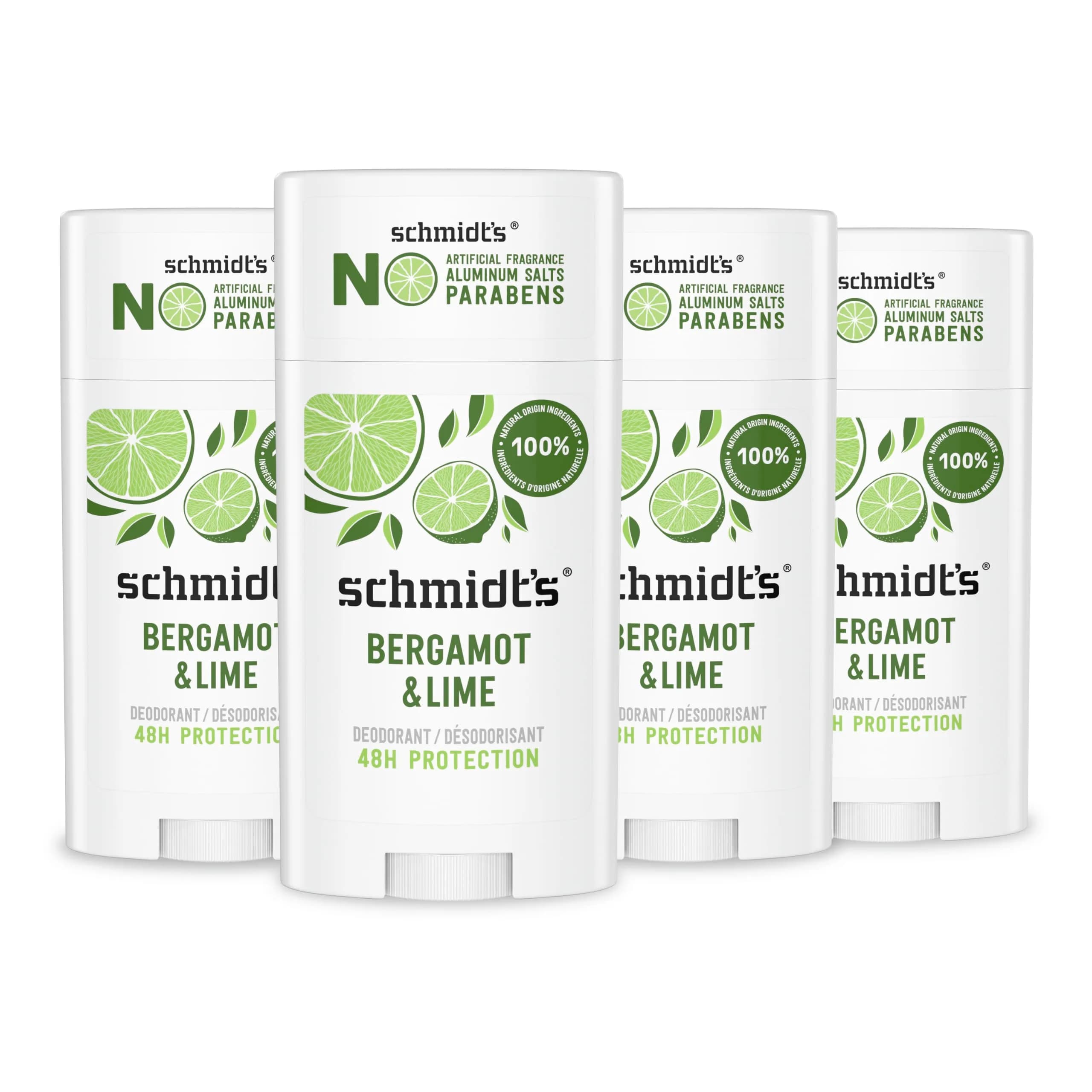 Schmidt's Vegan Aluminum-Free Deodorant Bergamot & Lime 2.65 oz | 24-Hour Natural Odor Protection — White
